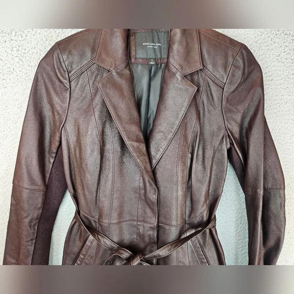 Andrew Marc Leather Jacket Womens Sz S Burgundy Butter Soft Tie & Button - Picture 4 of 16